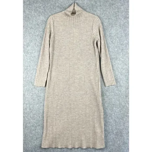 Eileen Fisher Scrunch Neck Dress Women Medium Beige Regenerative Wool NEW Flaw - Picture 2 of 14